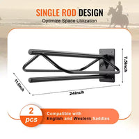 VEVOR rack à selles avec barre de tapis, 23.8 x 12.6 x 10.2 po, lot de 2 supports de selle muraux, support de selle en acier robuste, rack à selles western et anglaise