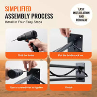 VEVOR rack à selles avec barre de tapis, 23.8 x 12.6 x 10.2 po, lot de 2 supports de selle muraux, support de selle en acier robuste, rack à selles western et anglaise