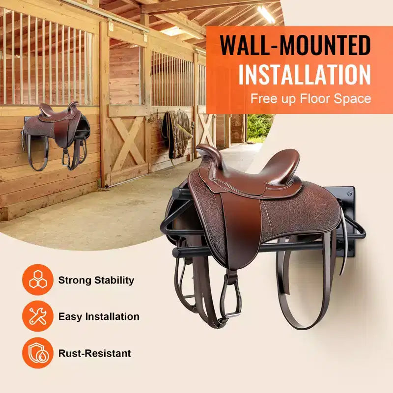 VEVOR rack à selles avec barre de tapis, 23.8 x 12.6 x 10.2 po, lot de 2 supports de selle muraux, support de selle en acier robuste, rack à selles western et anglaise