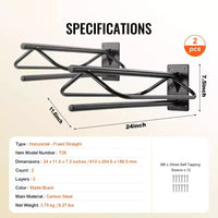 VEVOR rack à selles avec barre de tapis, 23.8 x 12.6 x 10.2 po, lot de 2 supports de selle muraux, support de selle en acier robuste, rack à selles western et anglaise