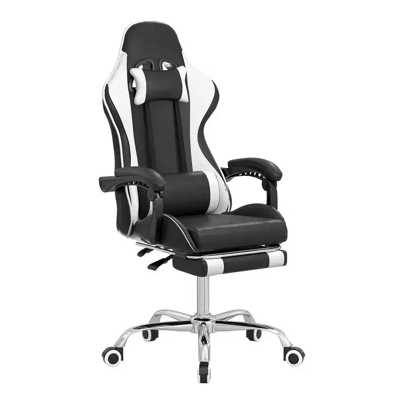 Chaise gaming inclinable VECELO, chaise gaming ergonomique en similicuir à hauteur réglable avec repose-pieds et soutien lombaire, noir