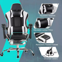 Chaise gaming inclinable VECELO, chaise gaming ergonomique en similicuir à hauteur réglable avec repose-pieds et soutien lombaire, noir
