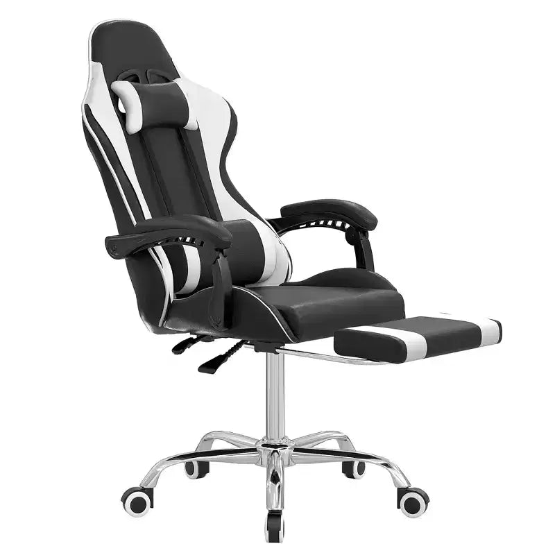 Chaise gaming inclinable VECELO, chaise gaming ergonomique en similicuir à hauteur réglable avec repose-pieds et soutien lombaire, noir