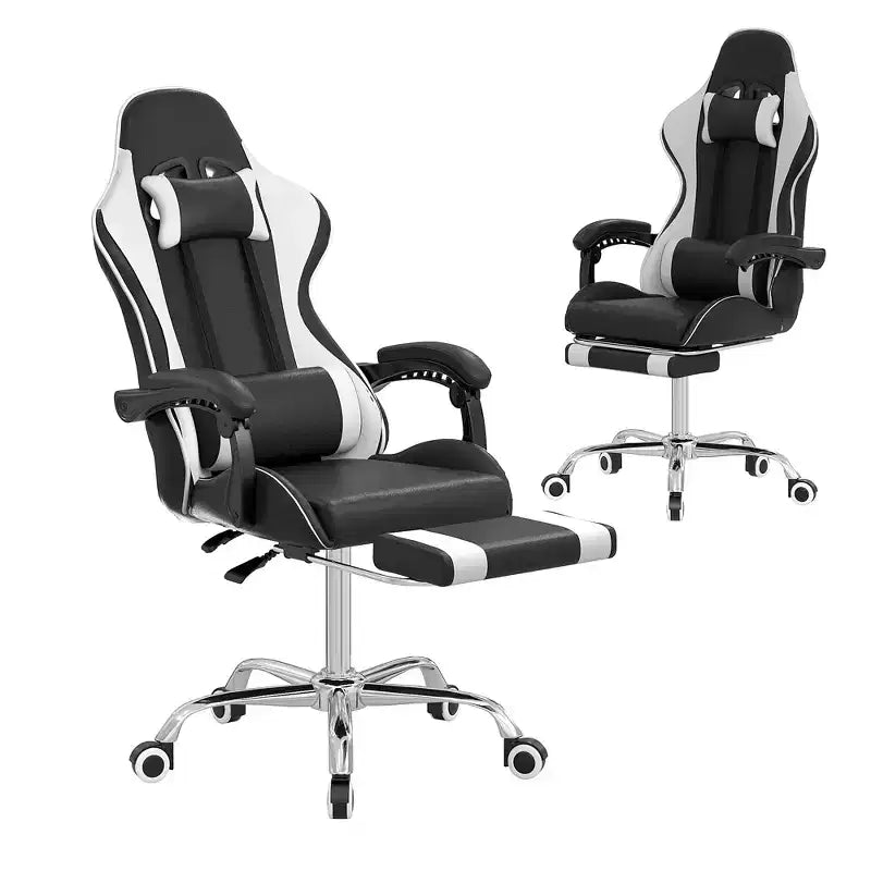 Chaise gaming inclinable VECELO, chaise gaming ergonomique en similicuir à hauteur réglable avec repose-pieds et soutien lombaire, noir