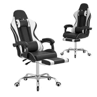 Chaise gaming inclinable VECELO, chaise gaming ergonomique en similicuir à hauteur réglable avec repose-pieds et soutien lombaire, noir