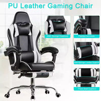 Chaise gaming inclinable VECELO, chaise gaming ergonomique en similicuir à hauteur réglable avec repose-pieds et soutien lombaire, noir
