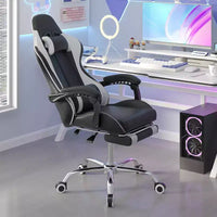 Chaise gaming inclinable VECELO, chaise gaming ergonomique en similicuir à hauteur réglable avec repose-pieds et soutien lombaire, noir