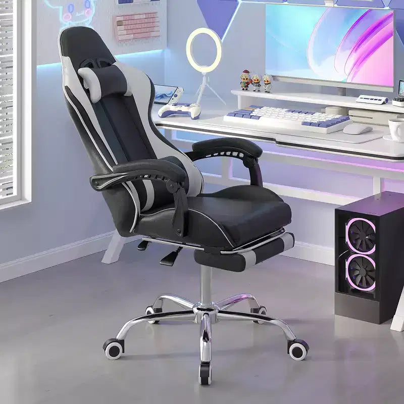 Chaise gaming inclinable VECELO, chaise gaming ergonomique en similicuir à hauteur réglable avec repose-pieds et soutien lombaire, noir