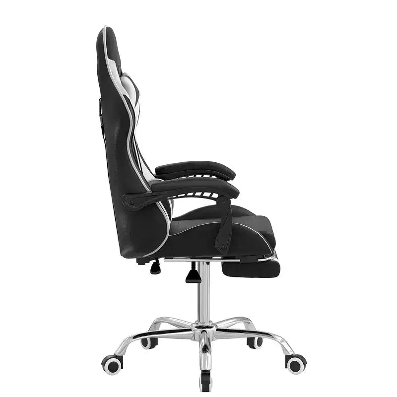 Chaise gaming inclinable VECELO, chaise gaming ergonomique en similicuir à hauteur réglable avec repose-pieds et soutien lombaire, noir