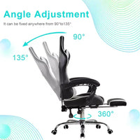 Chaise gaming inclinable VECELO, chaise gaming ergonomique en similicuir à hauteur réglable avec repose-pieds et soutien lombaire, noir