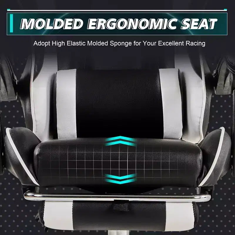 Chaise gaming inclinable VECELO, chaise gaming ergonomique en similicuir à hauteur réglable avec repose-pieds et soutien lombaire, noir