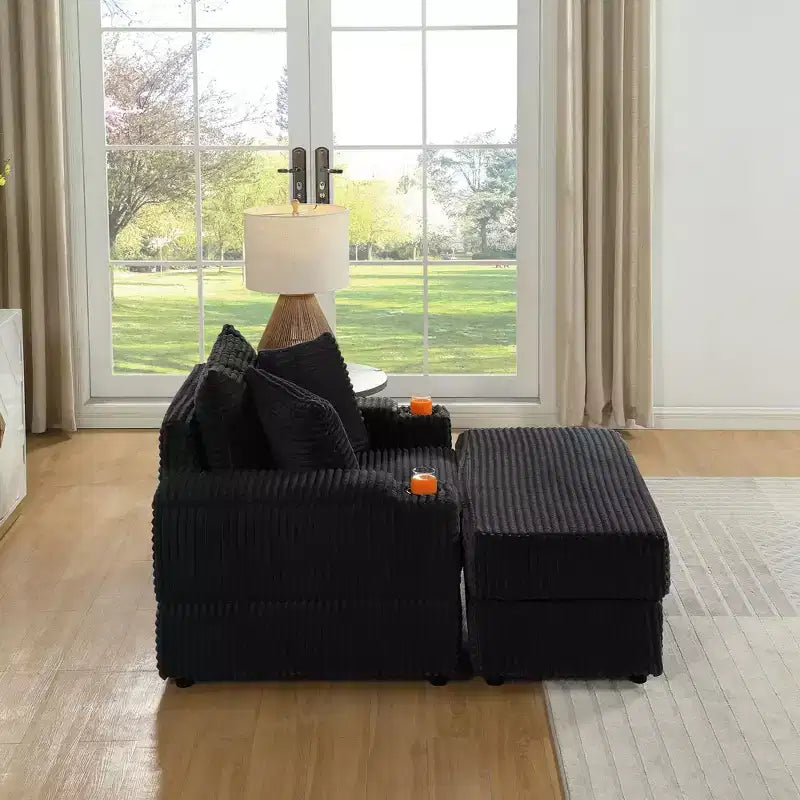 Canapé avec 2 coussins décoratifs et un pouf, canapé confortable à assise profonde pour salon