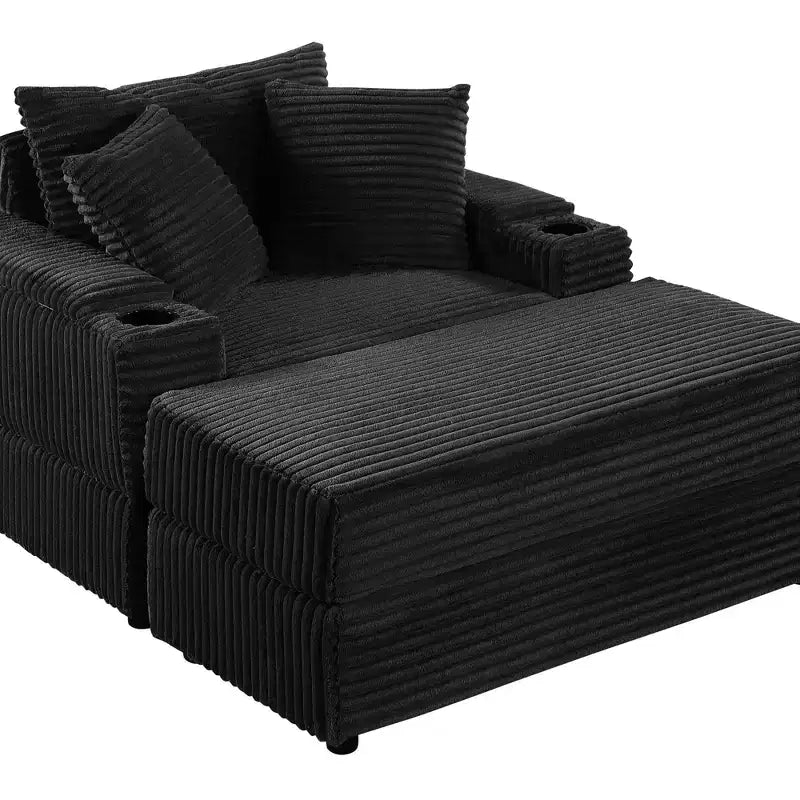 Canapé avec 2 coussins décoratifs et un pouf, canapé confortable à assise profonde pour salon