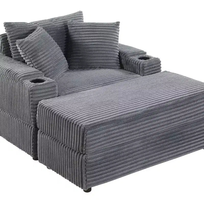Canapé avec 2 coussins décoratifs et un pouf, canapé confortable à assise profonde pour salon