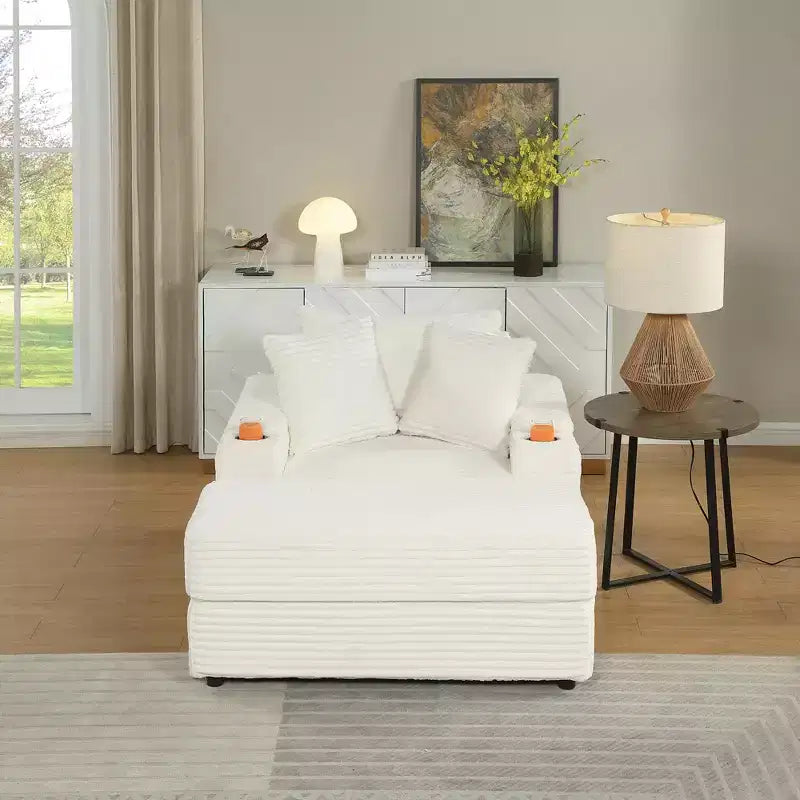 Canapé avec 2 coussins décoratifs et un pouf, canapé confortable à assise profonde pour salon