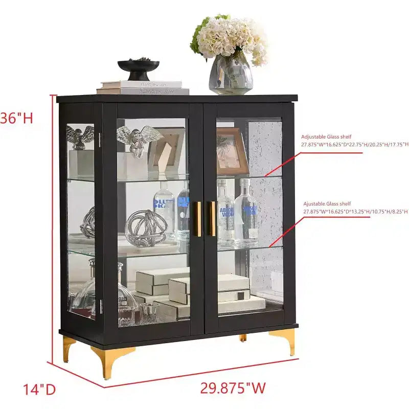 Kings Brand Furniture vitrine buffet curio moderne avec portes vitrées et étagères réglables