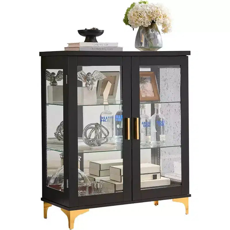 Kings Brand Furniture vitrine buffet curio moderne avec portes vitrées et étagères réglables