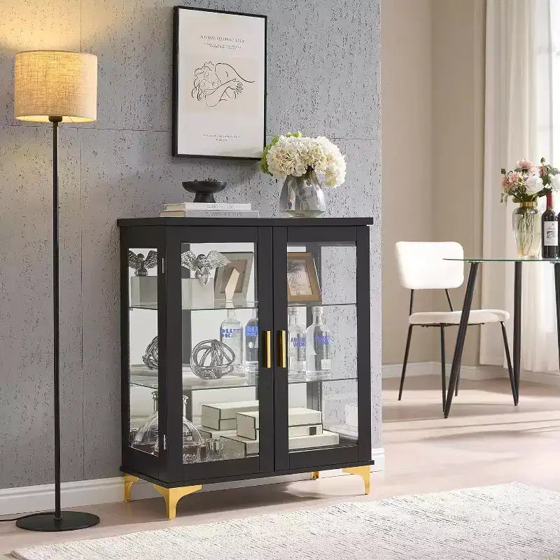 Kings Brand Furniture vitrine buffet curio moderne avec portes vitrées et étagères réglables