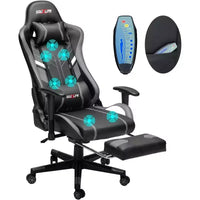 Chaise gaming ergonomique Douxlife moderne à massage 7 points avec repose-pieds et accoudoirs réglables, noir gris