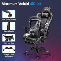 Chaise gaming ergonomique Douxlife moderne à massage 7 points avec repose-pieds et accoudoirs réglables, noir gris