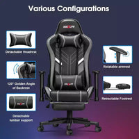 Chaise gaming ergonomique Douxlife moderne à massage 7 points avec repose-pieds et accoudoirs réglables, noir gris