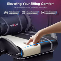 Chaise gaming ergonomique Douxlife moderne à massage 7 points avec repose-pieds et accoudoirs réglables, noir gris