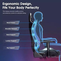 Chaise gaming ergonomique Douxlife moderne à massage 7 points avec repose-pieds et accoudoirs réglables, noir gris