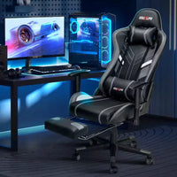 Chaise gaming ergonomique Douxlife moderne à massage 7 points avec repose-pieds et accoudoirs réglables, noir gris