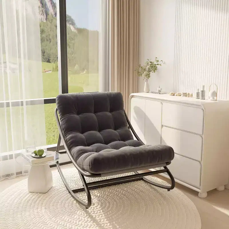 Fauteuil à bascule Papasan d'extérieur avec coussin épais imperméable, fauteuil à bascule en métal très résistant, fauteuil lounge confortable pour salon intérieur, terrasse, jardin
