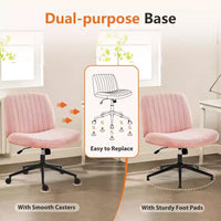 Chaise de bureau coiffeuse jambes croisées sans accoudoirs pivotante en tissu réglable en hauteur à assise large avec roulettes remplaçables/base fixe, chaise de travail confortable rembourrée