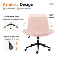Chaise de bureau coiffeuse jambes croisées sans accoudoirs pivotante en tissu réglable en hauteur à assise large avec roulettes remplaçables/base fixe, chaise de travail confortable rembourrée