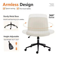 Chaise de bureau coiffeuse jambes croisées sans accoudoirs pivotante en tissu réglable en hauteur à assise large avec roulettes remplaçables/base fixe, chaise de travail confortable rembourrée