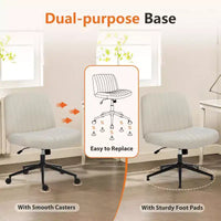 Chaise de bureau coiffeuse jambes croisées sans accoudoirs pivotante en tissu réglable en hauteur à assise large avec roulettes remplaçables/base fixe, chaise de travail confortable rembourrée