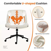Chaise de bureau coiffeuse jambes croisées sans accoudoirs pivotante en tissu réglable en hauteur à assise large avec roulettes remplaçables/base fixe, chaise de travail confortable rembourrée