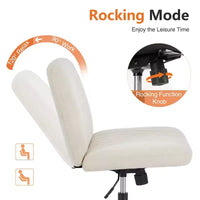 Chaise de bureau coiffeuse jambes croisées sans accoudoirs pivotante en tissu réglable en hauteur à assise large avec roulettes remplaçables/base fixe, chaise de travail confortable rembourrée