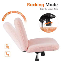 Chaise de bureau coiffeuse jambes croisées sans accoudoirs pivotante en tissu réglable en hauteur à assise large avec roulettes remplaçables/base fixe, chaise de travail confortable rembourrée