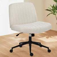 Chaise de bureau coiffeuse jambes croisées sans accoudoirs pivotante en tissu réglable en hauteur à assise large avec roulettes remplaçables/base fixe, chaise de travail confortable rembourrée