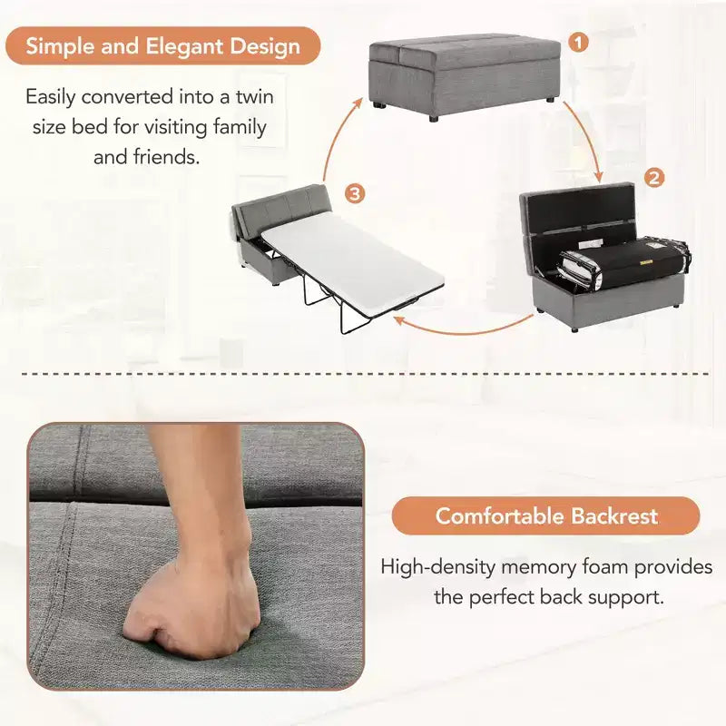 Lit pouf convertible taille Twin avec matelas - lit d'appoint gain de place pour salon et appartement