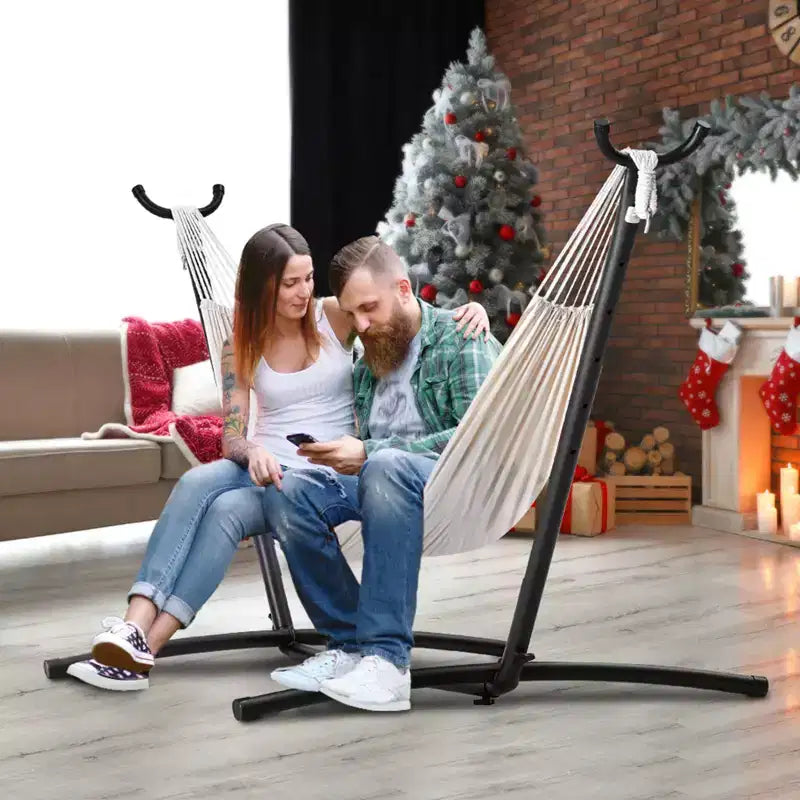 Support de Hamac Portable VEVOR, Charge Max 204 kg, Support de Hamac en Acier pour 2 Personnes, Cadre de Hamac Robuste avec Crochets Réglables Adapté aux Hamacs de 2,9 à 3,8 m