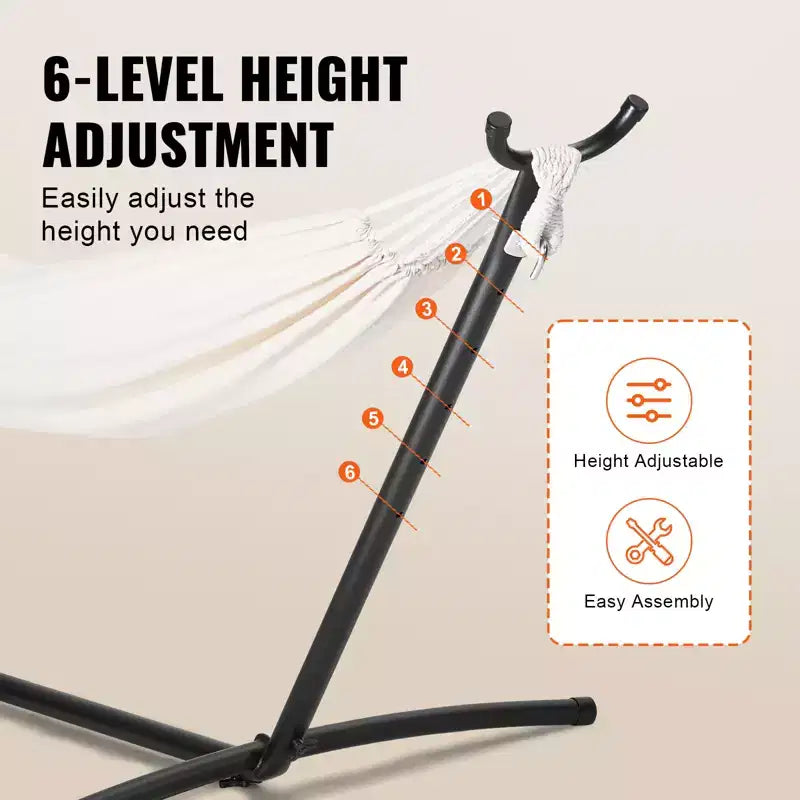 Support de Hamac Portable VEVOR, Charge Max 204 kg, Support de Hamac en Acier pour 2 Personnes, Cadre de Hamac Robuste avec Crochets Réglables Adapté aux Hamacs de 2,9 à 3,8 m