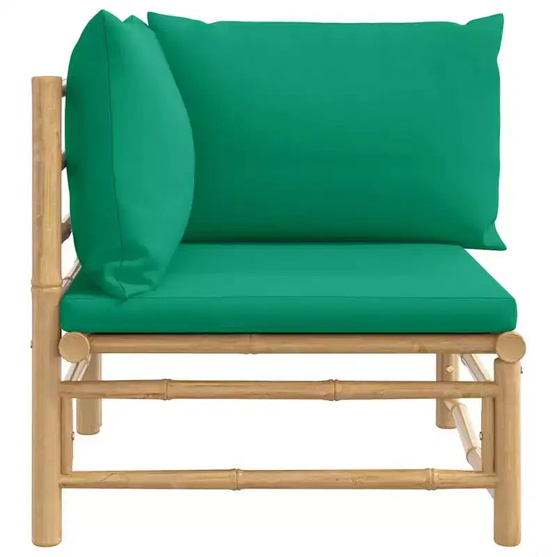 vidaXL Canapé d'angle d'extérieur avec coussins verts Bambou naturel, Confort épais et rembourré, Assemblage facile, Conception modulaire - 69 x 69 x 65 cm