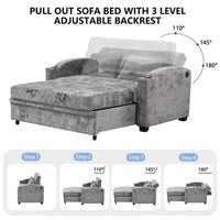 61.6 Canapé-lit convertible moderne en chenille avec ports USB, porte-gobelets et dossier réglable pour salon, appartement