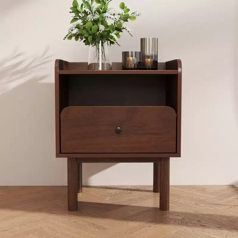 Roundhill Furniture Wyller Ensemble de chambre 3 pièces, lit plateforme avec deux tables de chevet, noyer naturel, Queen