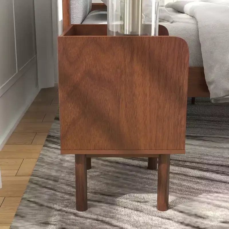 Roundhill Furniture Wyller Ensemble de chambre 3 pièces, lit plateforme avec deux tables de chevet, noyer naturel, Queen