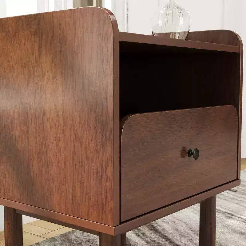 Roundhill Furniture Wyller Ensemble de chambre 3 pièces, lit plateforme avec deux tables de chevet, noyer naturel, Queen