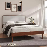 Roundhill Furniture Wyller Ensemble de chambre 3 pièces, lit plateforme avec deux tables de chevet, noyer naturel, Queen