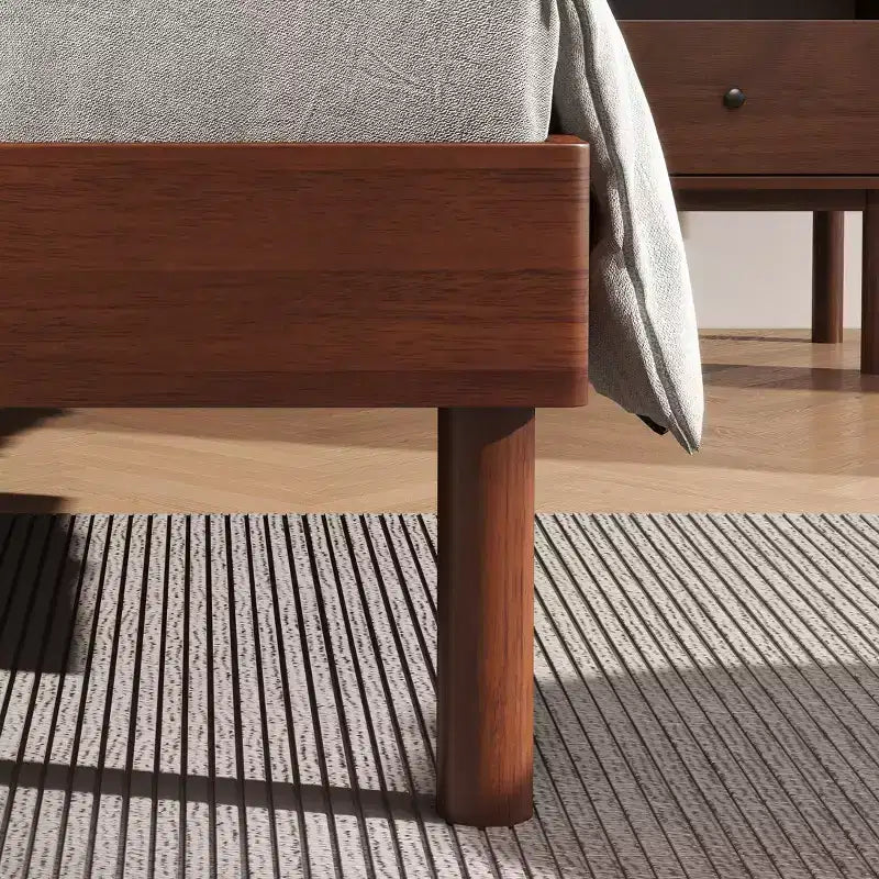 Roundhill Furniture Wyller Ensemble de chambre 3 pièces, lit plateforme avec deux tables de chevet, noyer naturel, Queen