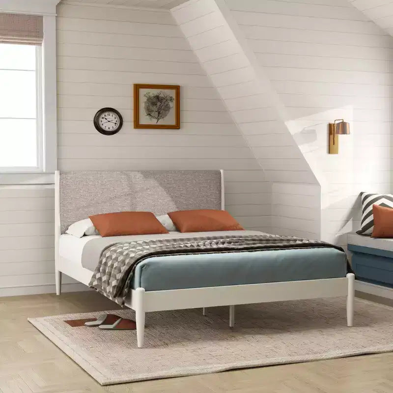 Roundhill Furniture Feeney ensemble de chambre 2 pièces, lit plateforme avec table de chevet, blanc crème, Queen