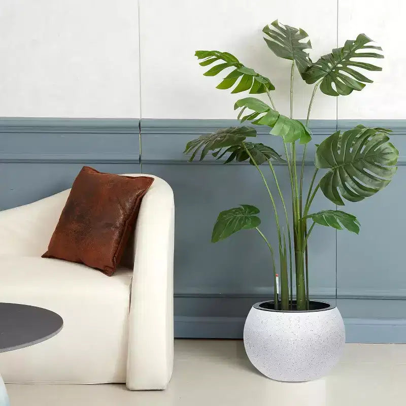 Pots de plantes d'interieur ronds à arrosage automatique 10,2 H x 13,5 dia (ouverture 10) avec drainage et indicateur de niveau d'eau, design à pois blancs