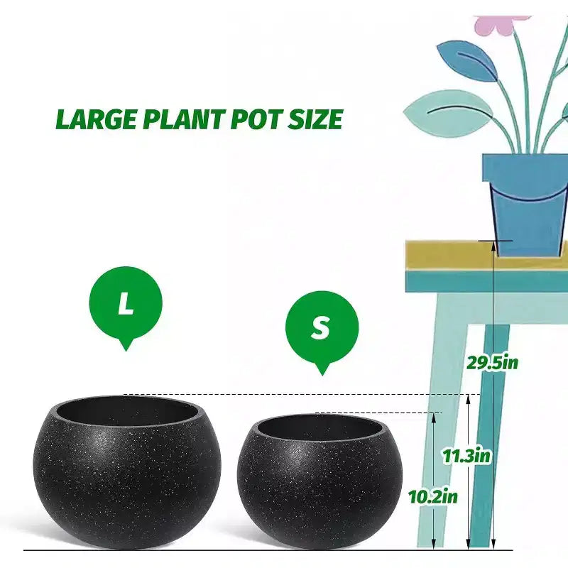 Pots de plantes d'interieur ronds à arrosage automatique 10,2 H x 13,5 dia (ouverture 10) avec drainage et indicateur de niveau d'eau, design à pois blancs